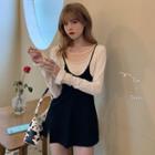 Long-sleeve Cutout T-shirt / Mini Pinafore Dress