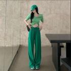 Striped Cropped T-shirt / Wide Leg Pants / Set
