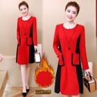 Two-tone Pocketed Long-sleeve Dress