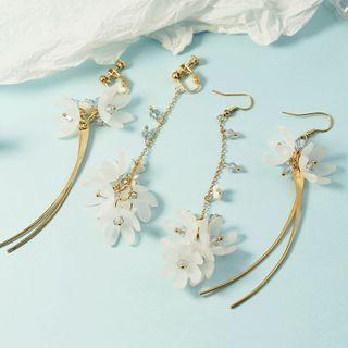 Non-matching Resin Flower Fringed Earring