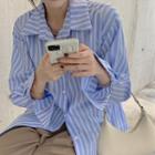 Striped Open-back Shirtdress Stripe - White & Blue - One Size