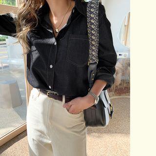 Stitched Unwashed Denim Shirt Black - One Size