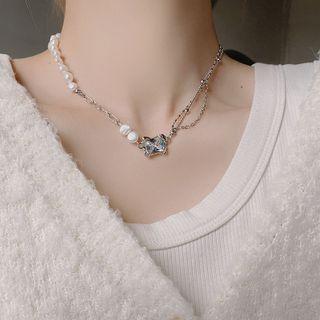 Rhinestone Pendant Faux Pearl Alloy Choker Silver - One Size