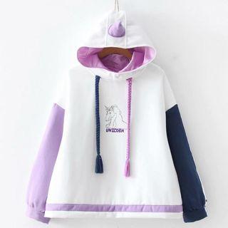 Long Sleeve Printed Hooded Pullover White - One Size