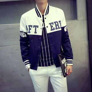 Color-block Printed Buttoned Baseball Jacket