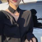 Choker Accent V-neck Long Sleeve Top
