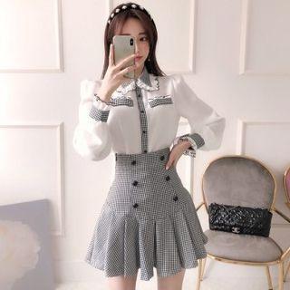 Shepard Plaid Trim Frilly Blouse