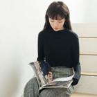 Mock Neck Wavy Rib-knit Long-sleeve Top