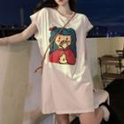 Cap-sleeve Print T-shirt Dress