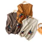 Flower Accent Button-up Sweater Vest