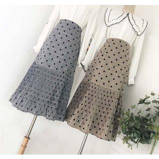 Plaid Polka Dot Midi A-line Pleated Skirt