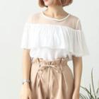 Mesh Panel Frilled Short-sleeve Top
