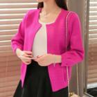 Plain Cropped 3/4 Sleeve Cardigan
