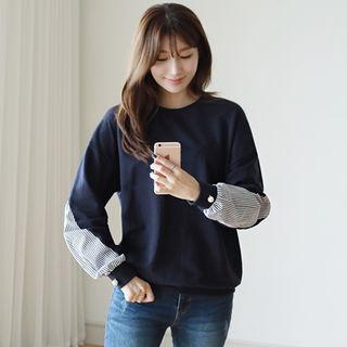 Faux-pearl Beaded Stripe-panel Sweatshirt