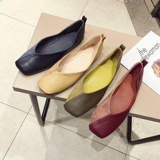 Faux Leather Paneled Square-toe Flats
