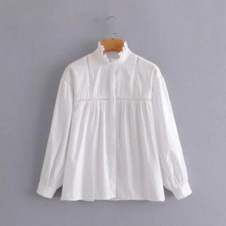 Mock-neck Button-up Blouse