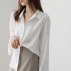Bell-sleeve Open-collar Blouse