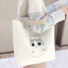 Cat Print Canvas Tote Bag Kitty Head - White - One Size