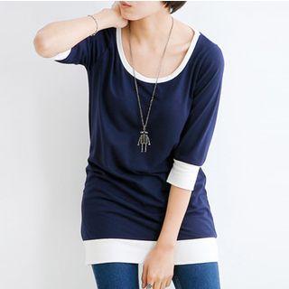 Piped Elbow-sleeve T-shirt