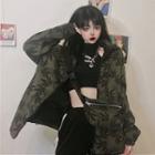 Drawstring Hem Leaf Patterned Zip Jacket With Sling Bag