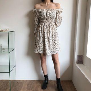 Square-neck Puff-shoulder Floral Dress With Sash