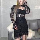 Square-neck Lace Cut-out Dress