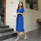 Smocked-waist Midi T-shirt Dress