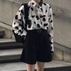 Cow Print Shirt / Wide Leg Dress Shorts / Belt