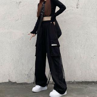 Lettering Patch Wide Leg Cargo Pants