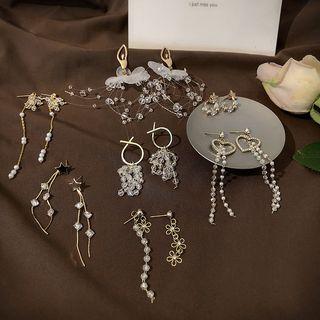 Rhinestone Fringe Beaded Drop Threader Earrings