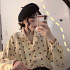 Long-sleeve Dotted Shirt Beige - One Size