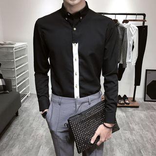 Button Down Contrast Placket Dress Shirt