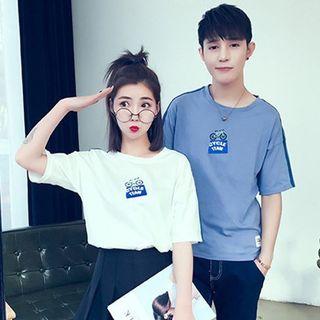 Couple Matching Bike Embroidered Short Sleeve T-shirt