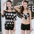 Set: Printed Off-shoulder Top + Bikini