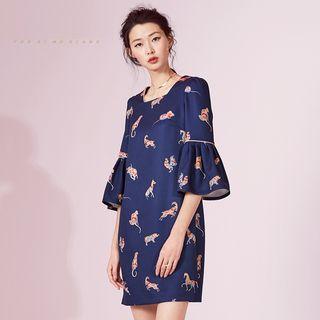 Printed 3/4 Bell Sleeve Dress
