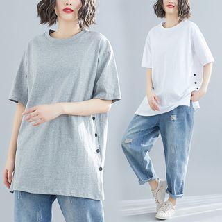 Short-sleeve Buttoned Seam T-shirt