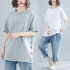 Short-sleeve Buttoned Seam T-shirt