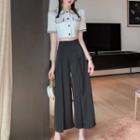 Short-sleeve Contrast Trim Shirt / Wide-leg Pants