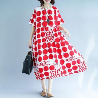 Short-sleeve Dotted A-line Midi Dress As Shown In Figure - One Size