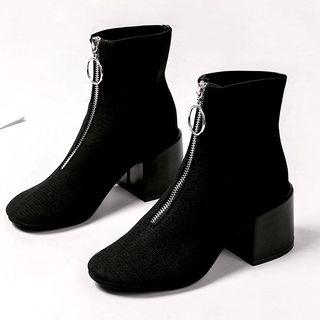 Zip-on Chunky-heel Short Boots