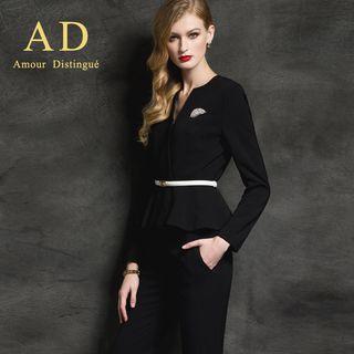 Long-sleeve V-neck Peplum Top / Pencil Skirt / Dress Pants / Set