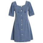 Short-sleeve Square-neck A-line Denim Dress