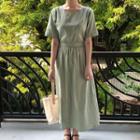 Short-sleeve Tie Back Midi Dress Green - One Size