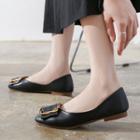 Square Buckled Round-toe Flats
