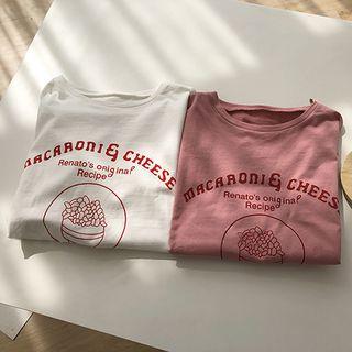 Short-sleeve Printed T-shirt Peach Pink - One Size