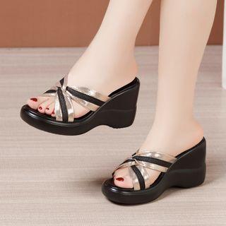 Platform Wedge Heel Knotted Slide Sandals