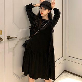 Long-sleeve Plain A-line Dress / Elbow-sleeve Plain A-line Dress