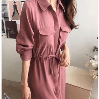 Pocket-detail Drawstring-waist Shirtdress One Size