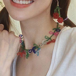 Acrylic Flower & Bow Necklace 1pc - Necklace - As Shown In Figure - One Size