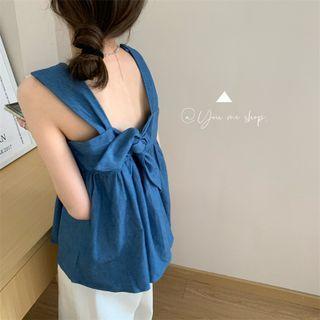 Square-neck Plain Bow Tank Top Blue - One Size